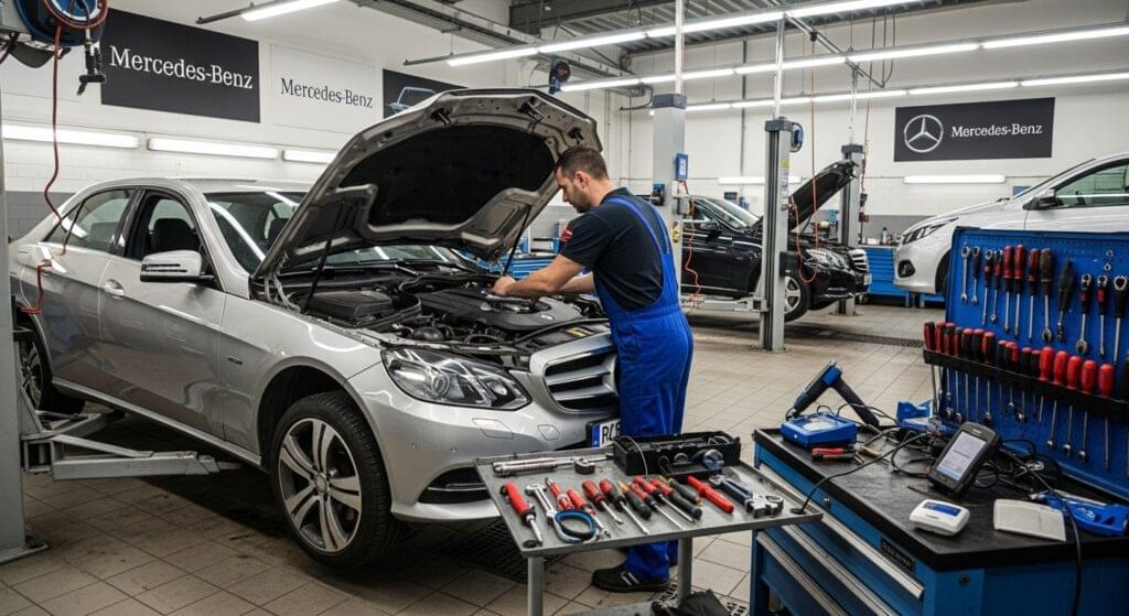 Mercedes-Benz Repairing inside a garage